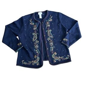 Embroidered Navy Cardigan 1990’s grannycore